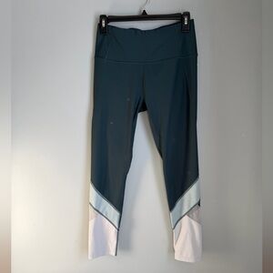 Apana Teal Green High Rise Crop Leggings Mesh Colorblock Size Small